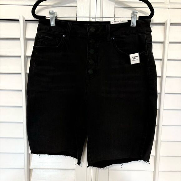 Time And‎ Tru Black High Rise Multi Button-Up Jean Shorts Size 8 - Picture 1 of 6